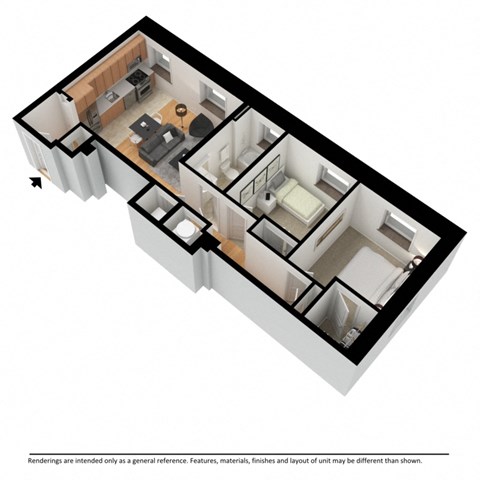 Floor plan for 2 beds, 1 bath, 854 sqft